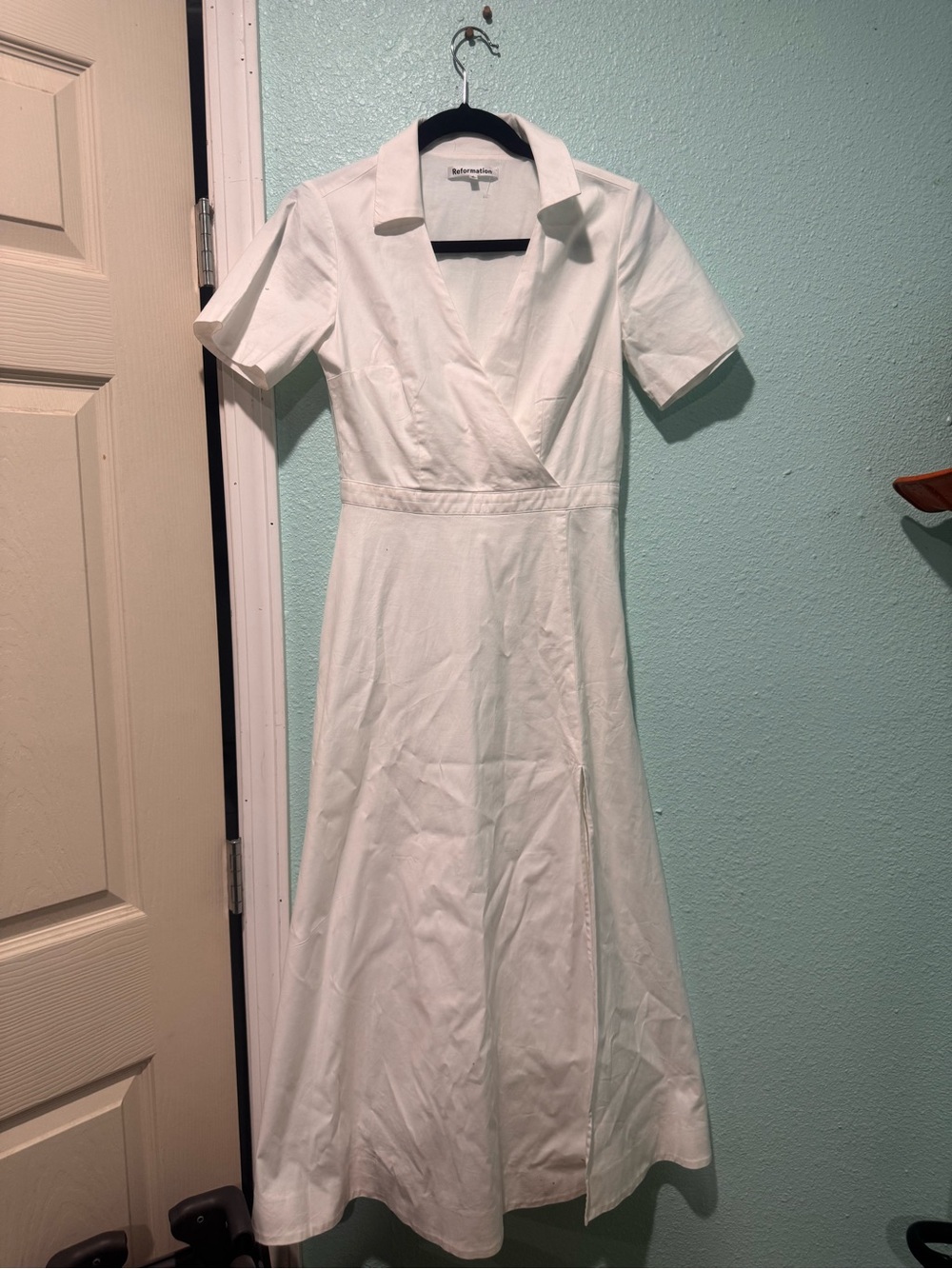 Reformation White Collared Midi Wrap Dress